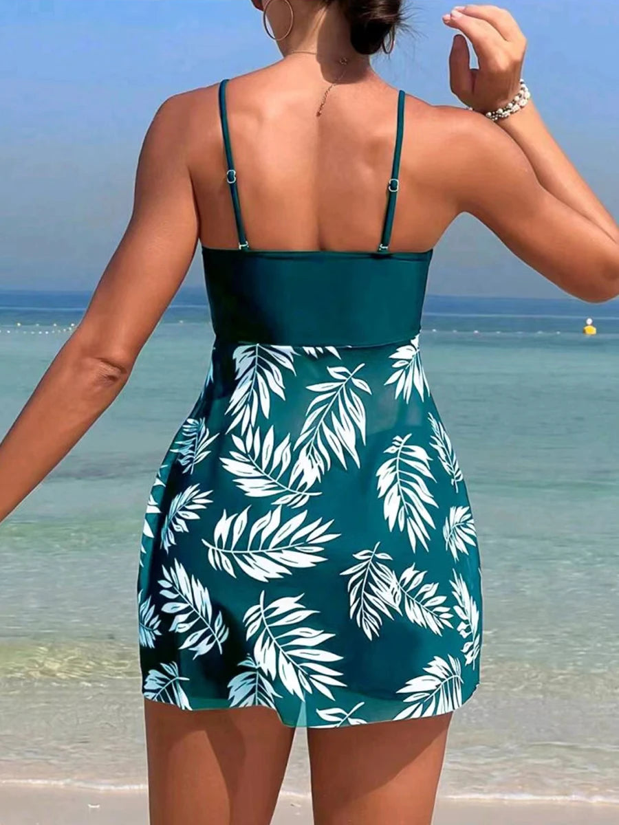 Robe courte avec short intégré, maillot de bain femme, rembourré, imprimé, tenue de plage été