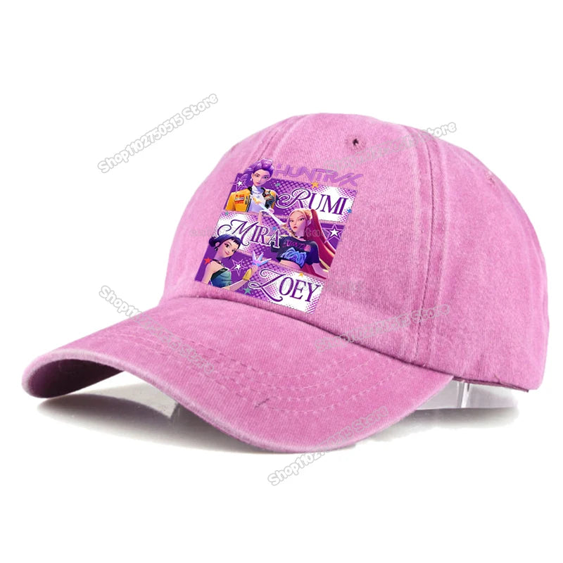 Casquettes de baseball rétro délavées KPop Demon Hunters pour femmes et filles, style snapback, idéales pour les voyages et les activités de plein air, avec visière et style hip-hop.