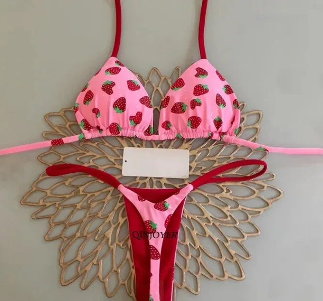 Nouveau bikini imprimé fendu pour femme, maillot de bain string tendance pour les vacances à la plage