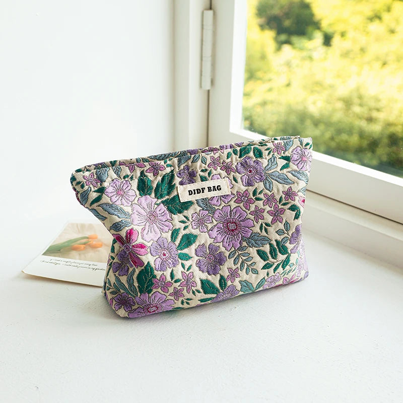 Trousse de toilette DJDF pour femme, motif algues vertes, grande capacité, idéale pour les soins de la peau et les voyages.