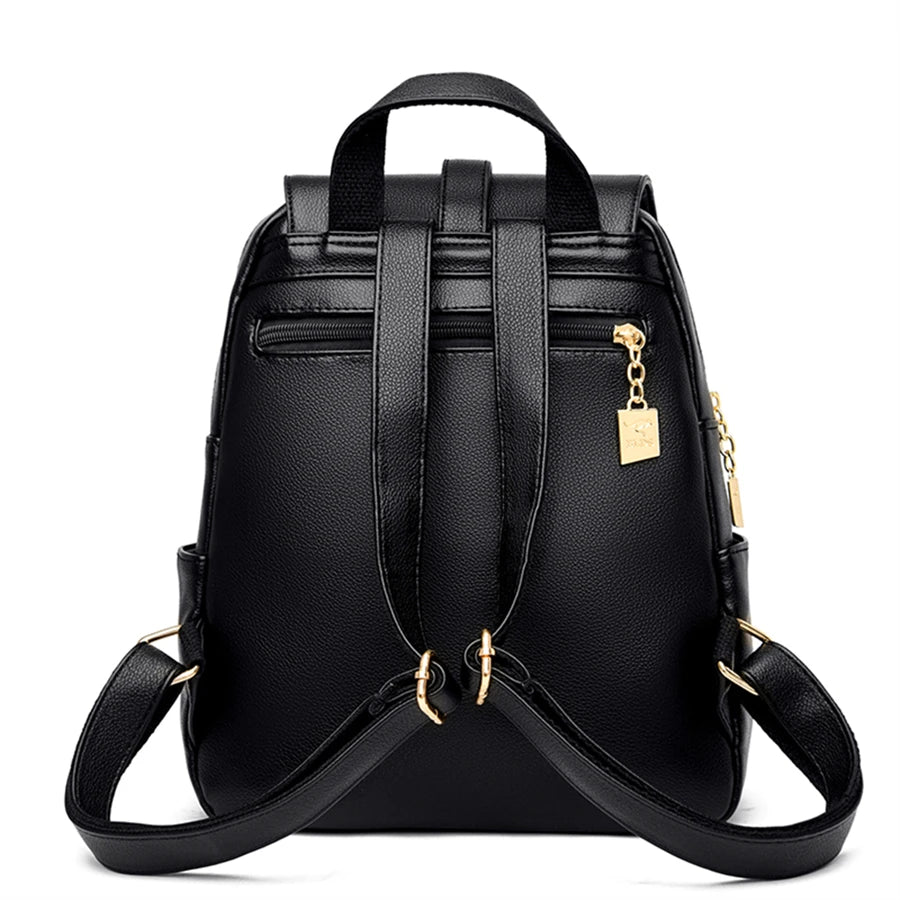 Sacs à dos de luxe en cuir pour femmes et filles, sac à dos décontracté noir vintage, sac d'école pour filles, sac à dos Mochila
