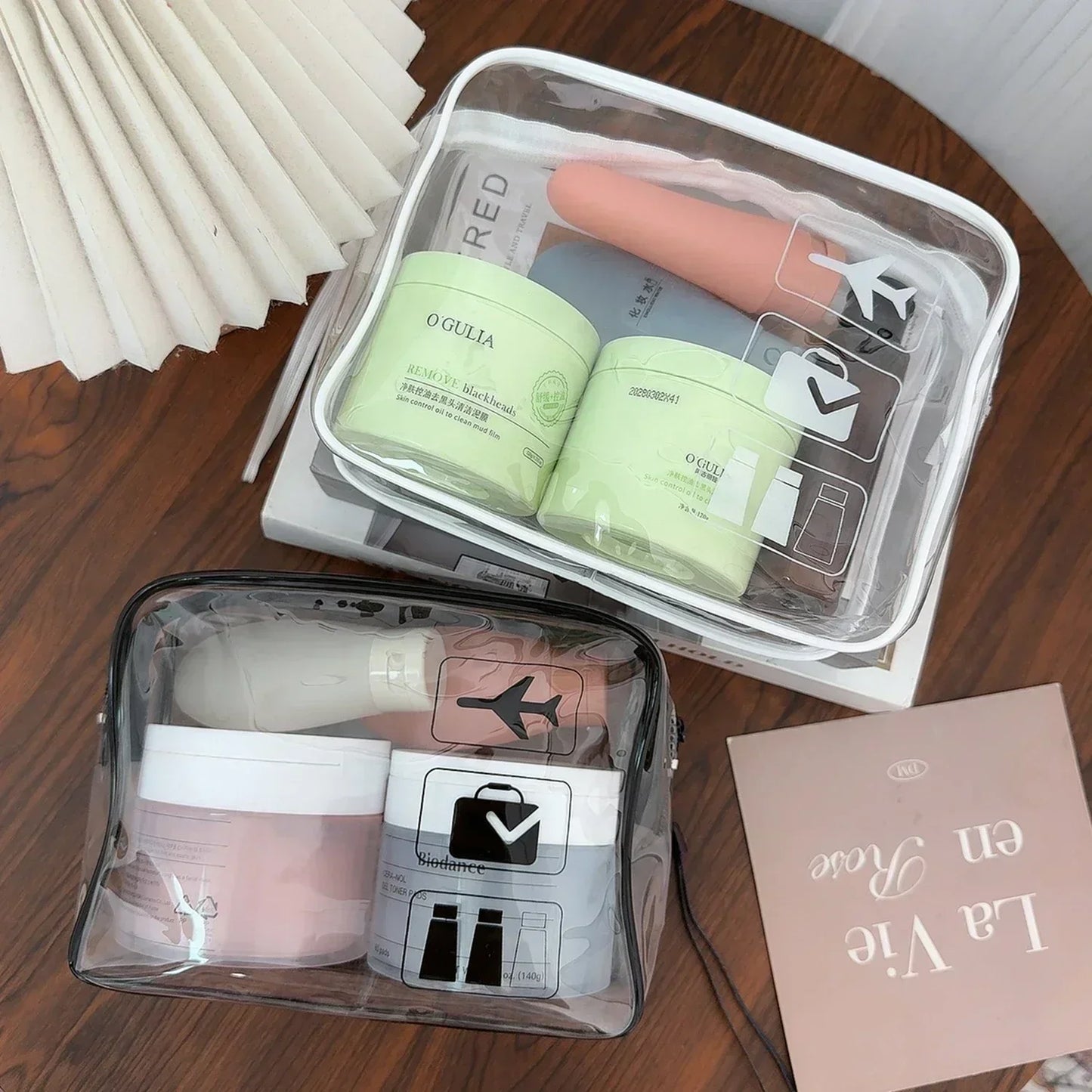 Trousse de maquillage transparente à fermeture éclair (1 ou 3 pièces) pour homme et femme, idéale pour les voyages.
