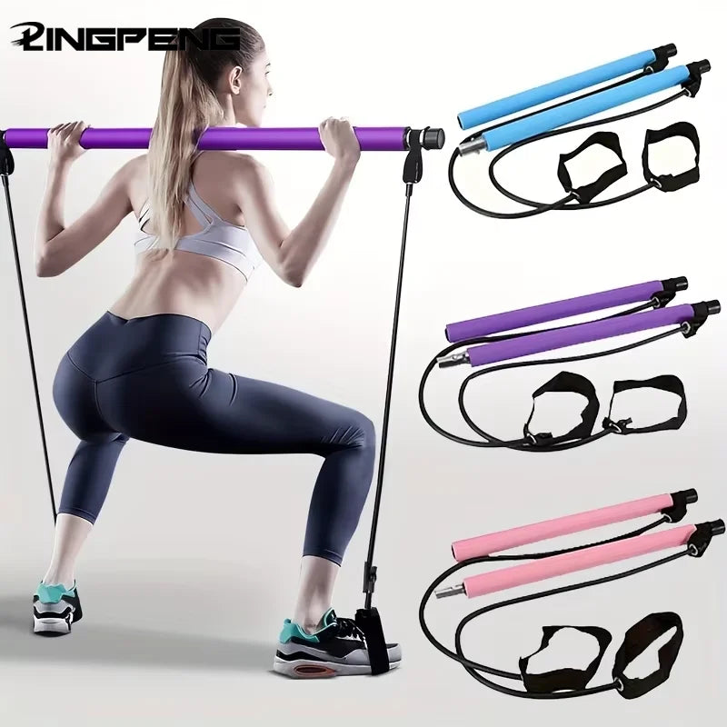 Barre de Pilates multifonctionnelle, barre de fitness combinée, corde de tension pour le yoga et l'extension de la poitrine, ceinture élastique pour le dos