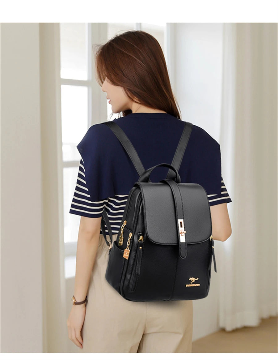 Sacs à dos de luxe en cuir pour femmes et filles, sac à dos décontracté noir vintage, sac d'école pour filles, sac à dos Mochila