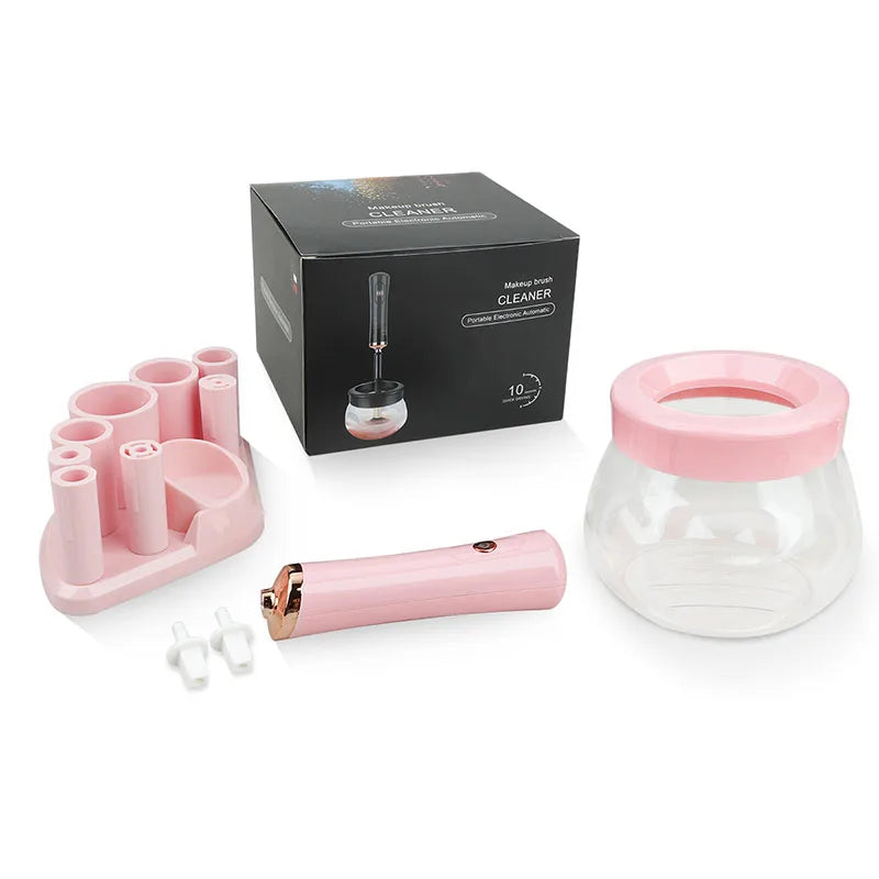 Machine de nettoyage et de séchage des pinceaux de maquillage, rotateur automatique électrique pour cosmétiques, avec 8 tailles de colliers en caoutchouc, pour un nettoyage optimal.
