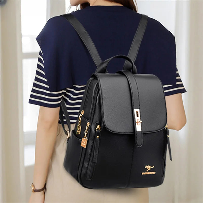 Sacs à dos de luxe en cuir pour femmes et filles, sac à dos décontracté noir vintage, sac d'école pour filles, sac à dos Mochila