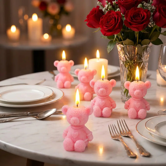 Lot de 10 ou 20 bougies en forme d'ours, bougies roses en cire pour décoration de fête, cadeau de naissance, Saint-Valentin, mariages et enterrements de vie de jeune fille