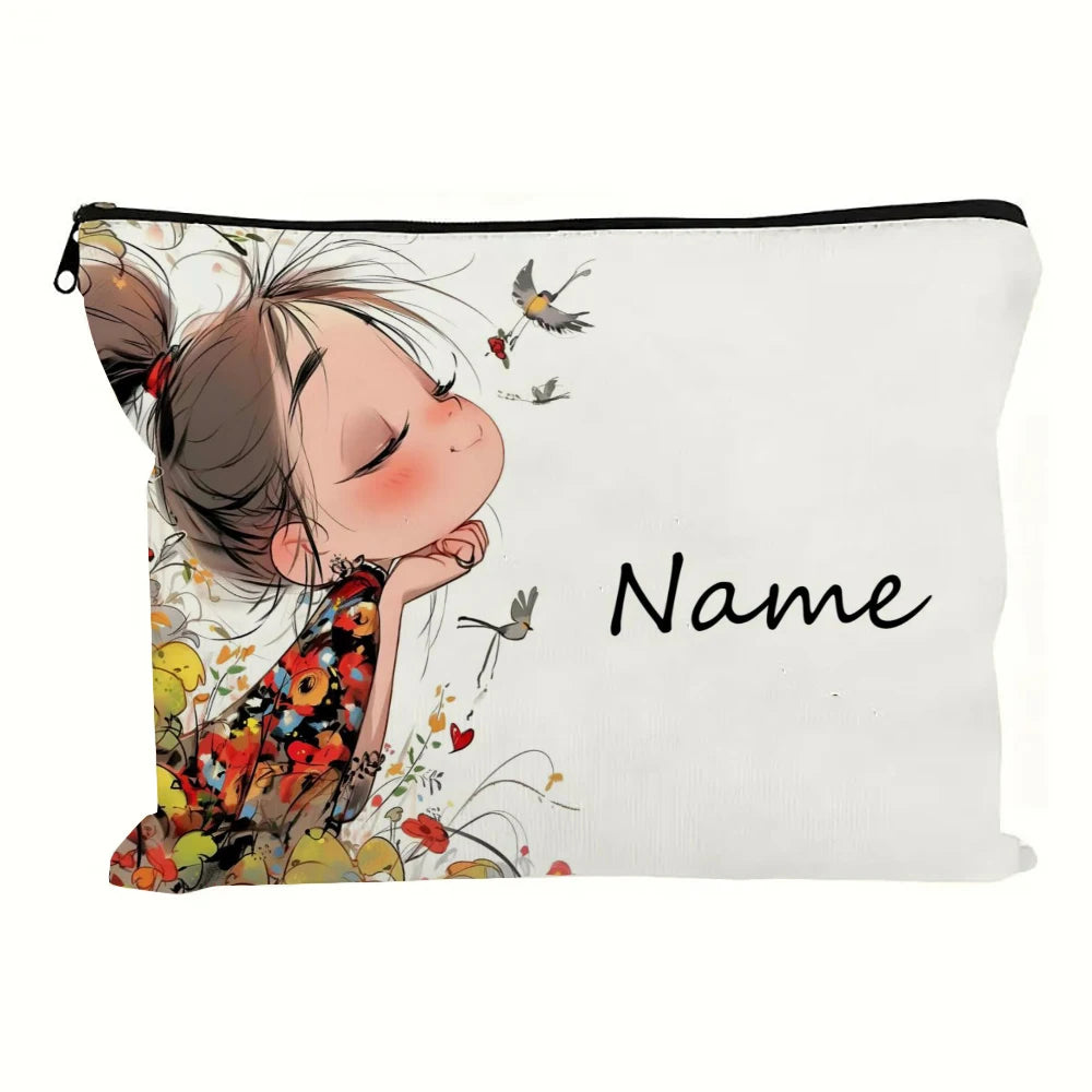 Trousse à maquillage personnalisée avec motif vintage mignon pour fille, sac à main, trousse de toilette, étui à crayons