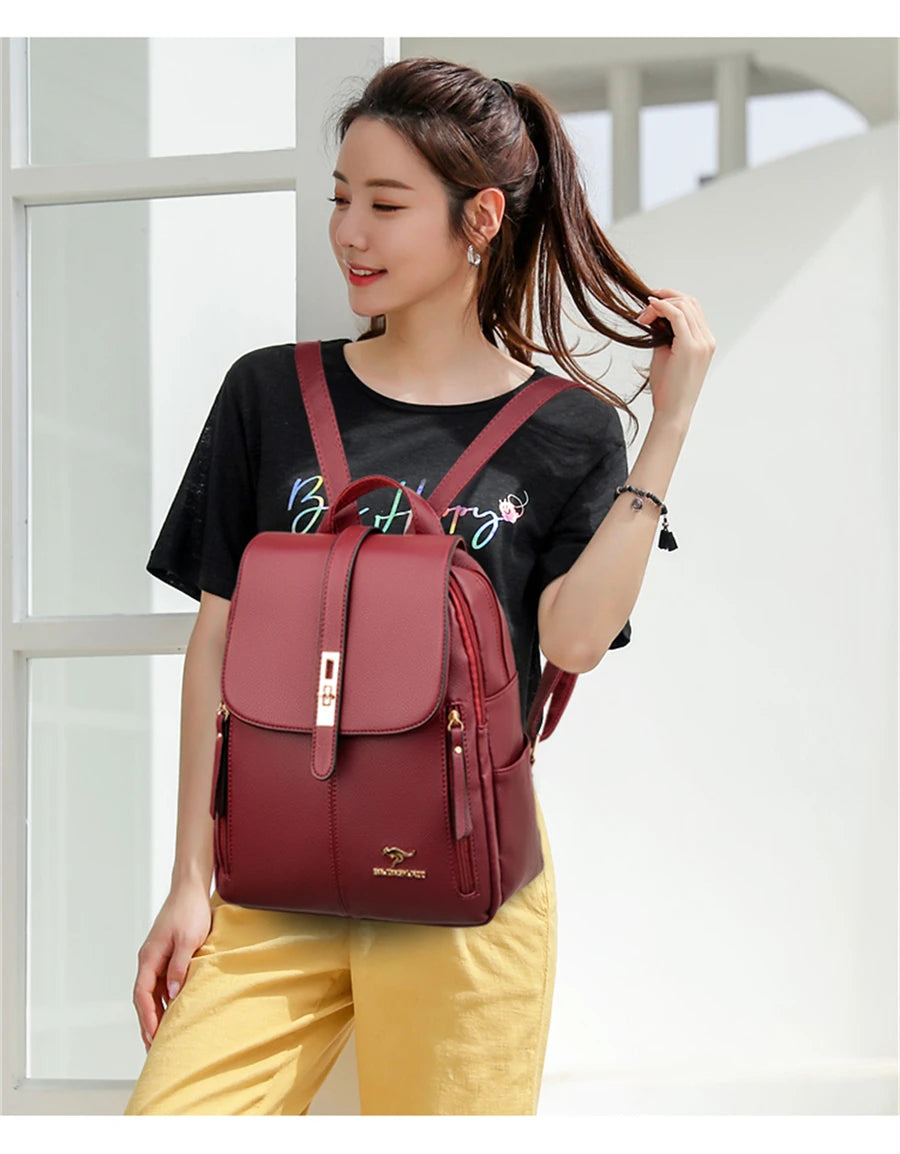 Sacs à dos de luxe en cuir pour femmes et filles, sac à dos décontracté noir vintage, sac d'école pour filles, sac à dos Mochila
