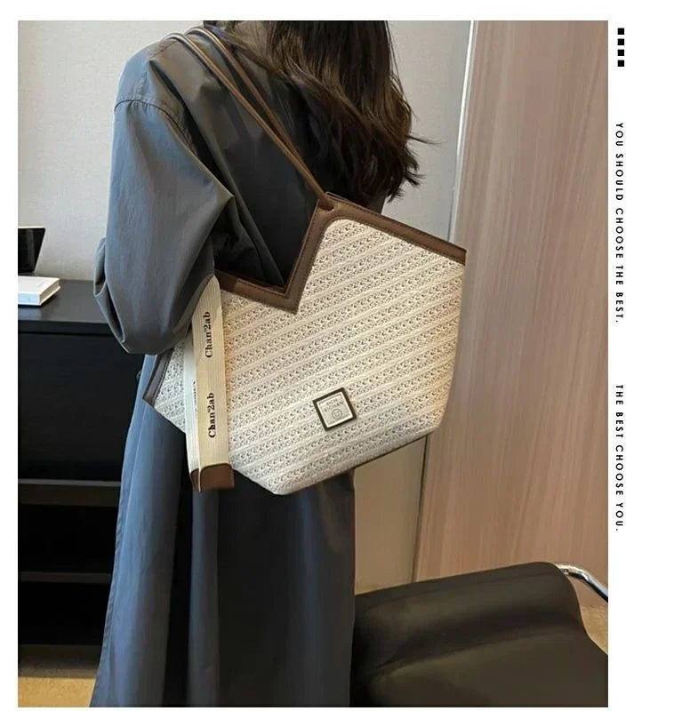Sac bandoulière grande capacité pour femme, sac à main d'été en paille tressée, sac de plage de luxe, cabas style balinais