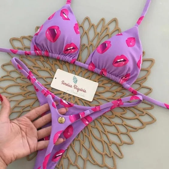 Nouveau bikini imprimé fendu pour femme, maillot de bain string tendance pour les vacances à la plage