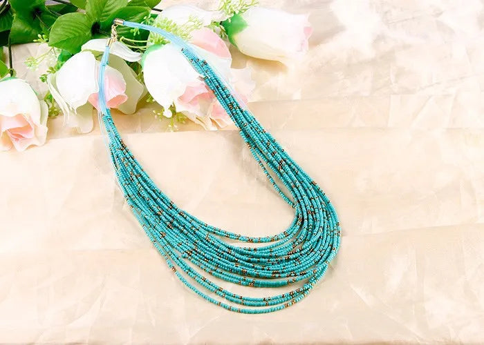 Collier statement pour femme Collier Femme  Mode bohème Perles Multi-rangs Colliers ras du cou et pendentifs Bijoux Collares