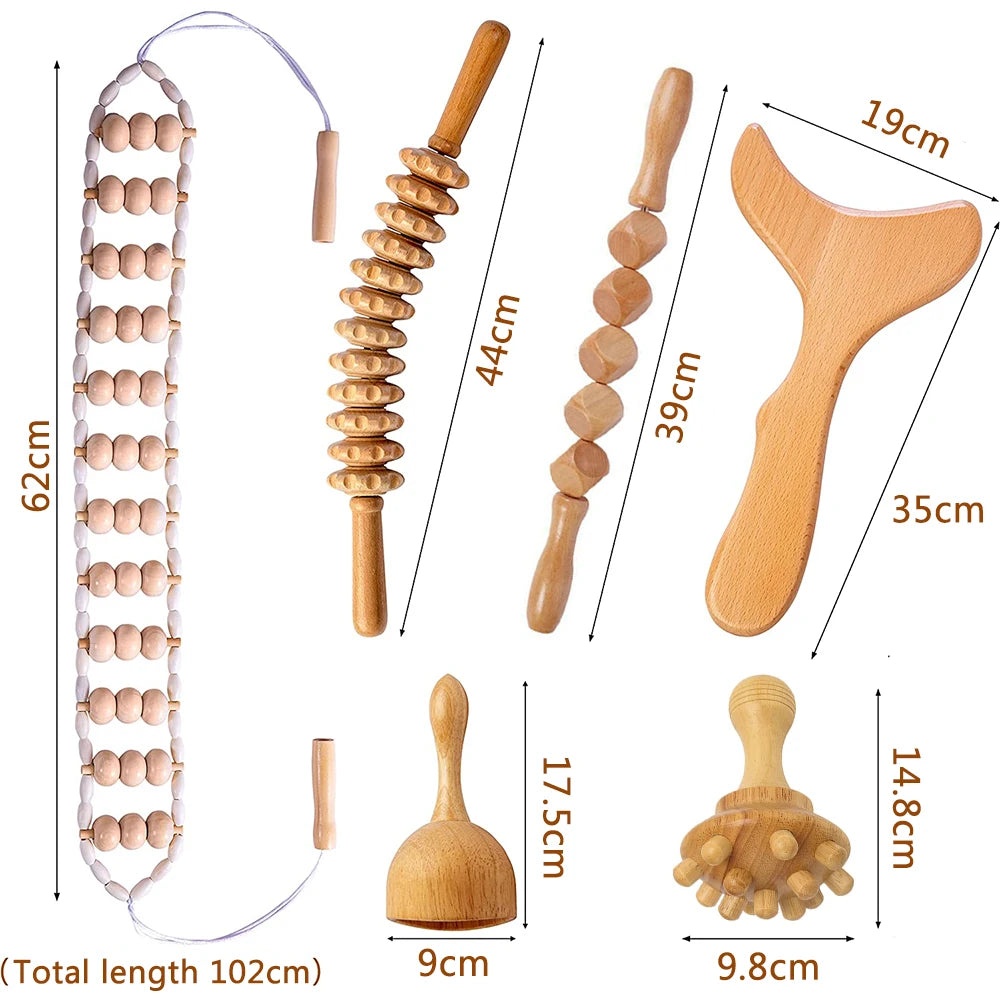 Kit complet de massothérapie corporelle en bois : outils de massothérapie en bois colombien pour massage réducteur et remodelage corporel.