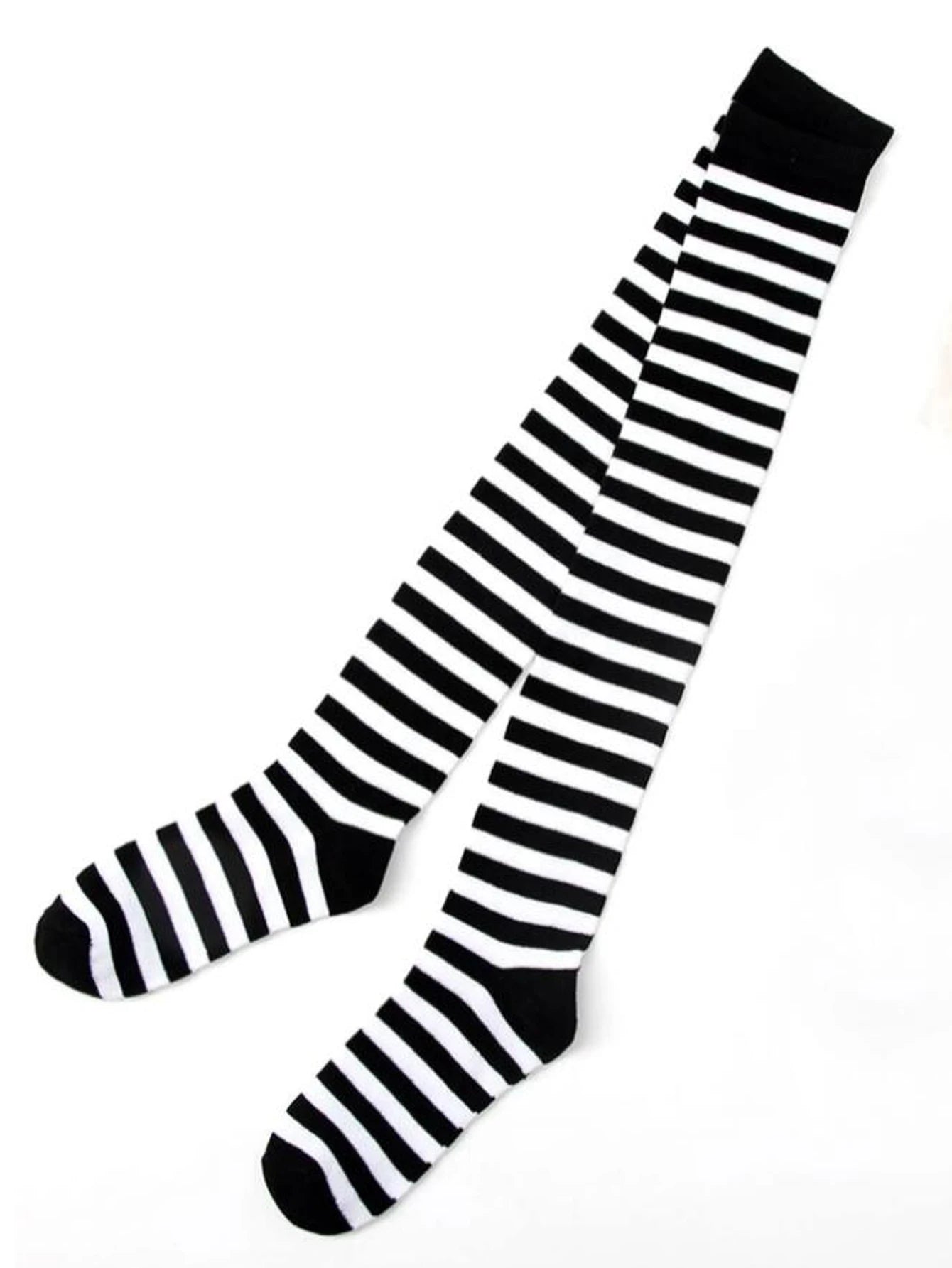 1/6 paires de bas rayés pour femmes, chaussettes hautes japonaises tendance, chaussettes fines et chaudes à rayures noires et blanches