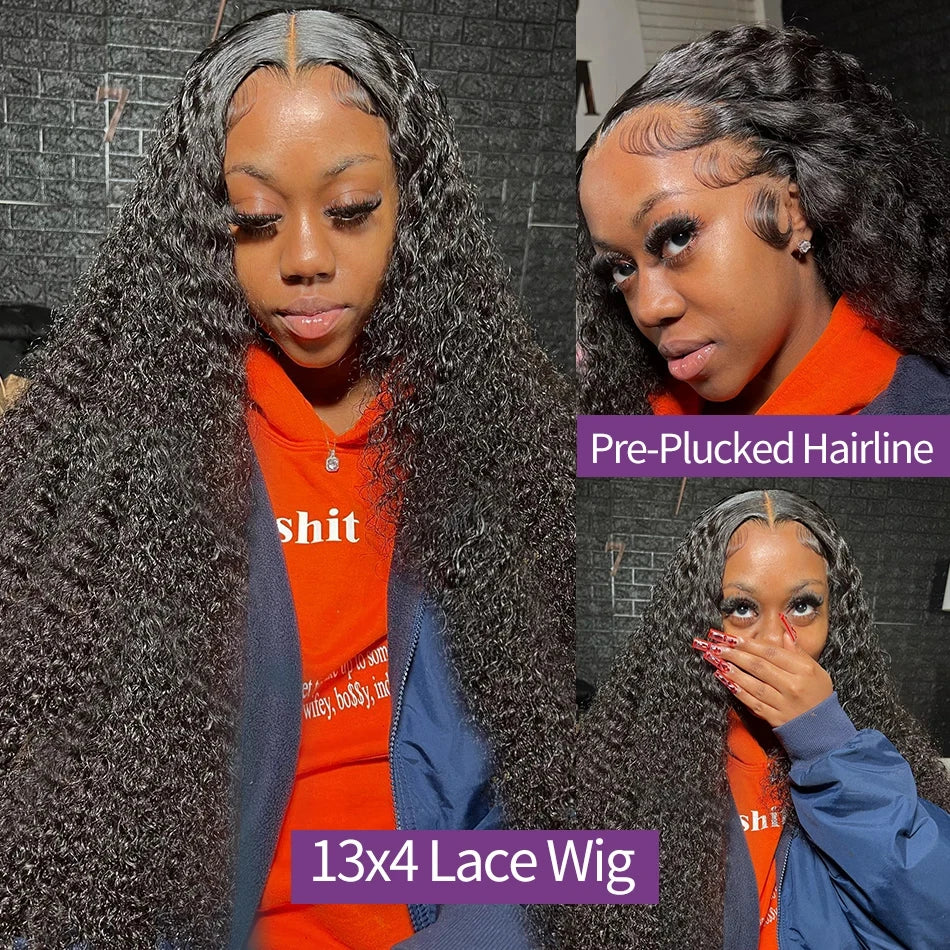 Perruque 360 HD Full Lace avec cordon de serrage invisible, bouclée, ondulation profonde, style Water Wave, 13x4 et 13x6, pour femmes, 30 et 40 pouces.