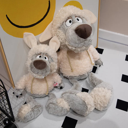 Peluche Loup Camouflage 2 Tailles - Peluche Loup en Peau de Mouton