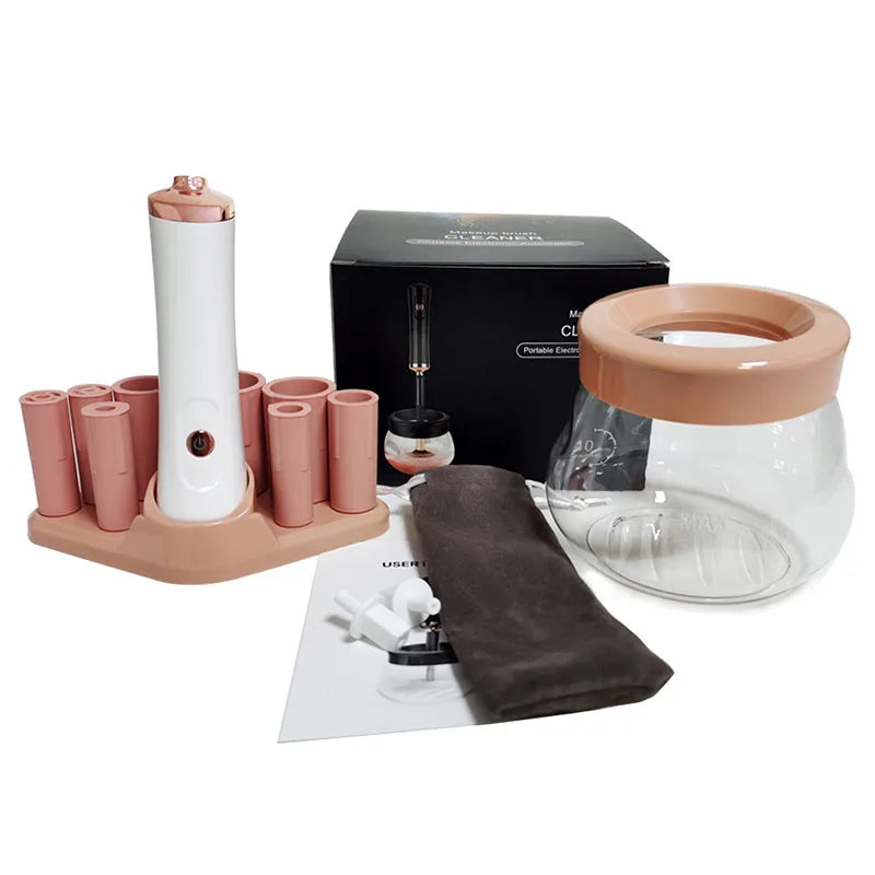 Machine de nettoyage et de séchage des pinceaux de maquillage, rotateur automatique électrique pour cosmétiques, avec 8 tailles de colliers en caoutchouc, pour un nettoyage optimal.