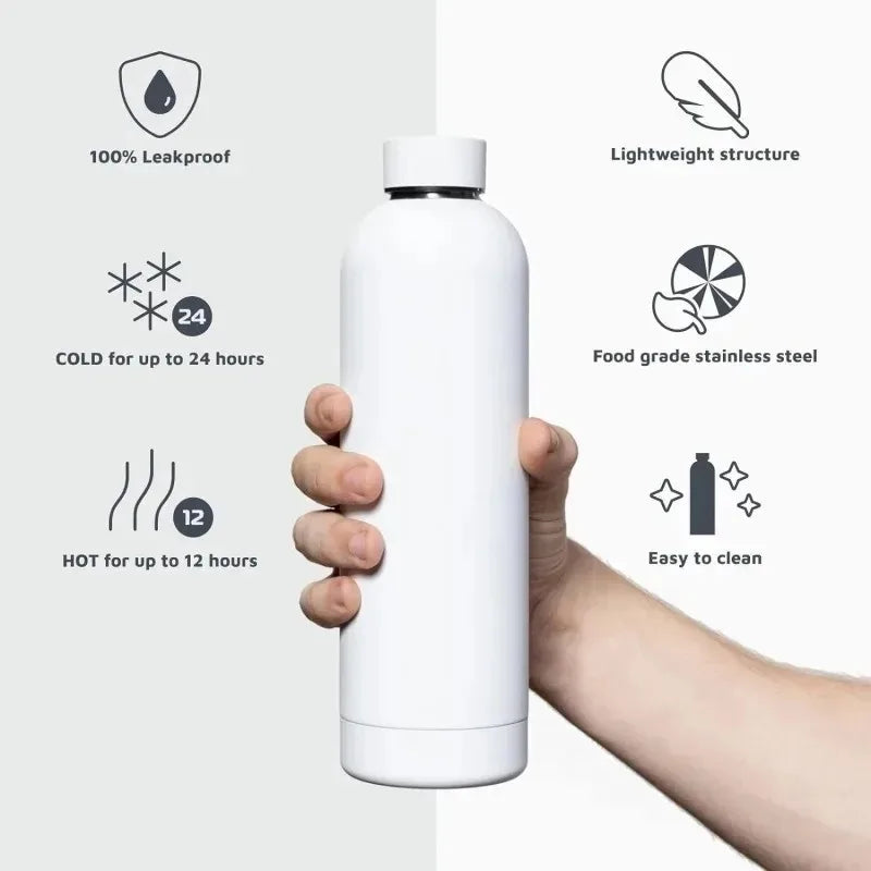 Bouteille isotherme personnalisée avec logo et nom, grande capacité, en acier inoxydable, 500 ml, idéale pour les sports de plein air et les voyages.