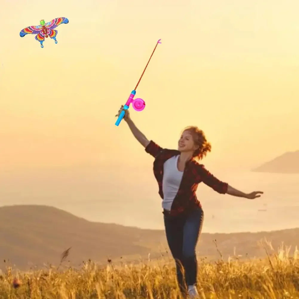 Cerf-volant pour enfants, jouet aigle de dessin animé, mini cerf-volant pliable en plastique, frein à main, canne à pêche, papillons, jouet d'extérieur pour enfants.