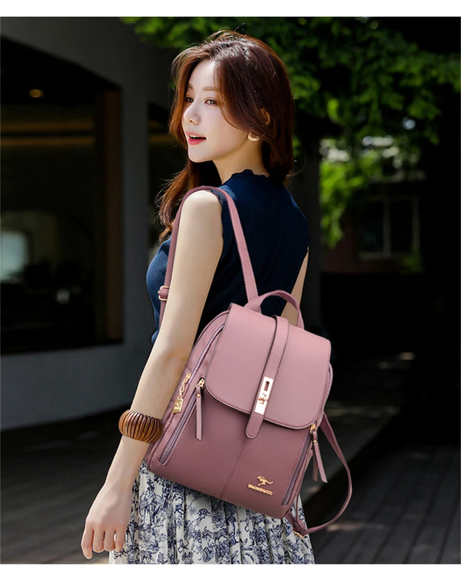 Sacs à dos de luxe en cuir pour femmes et filles, sac à dos décontracté noir vintage, sac d'école pour filles, sac à dos Mochila