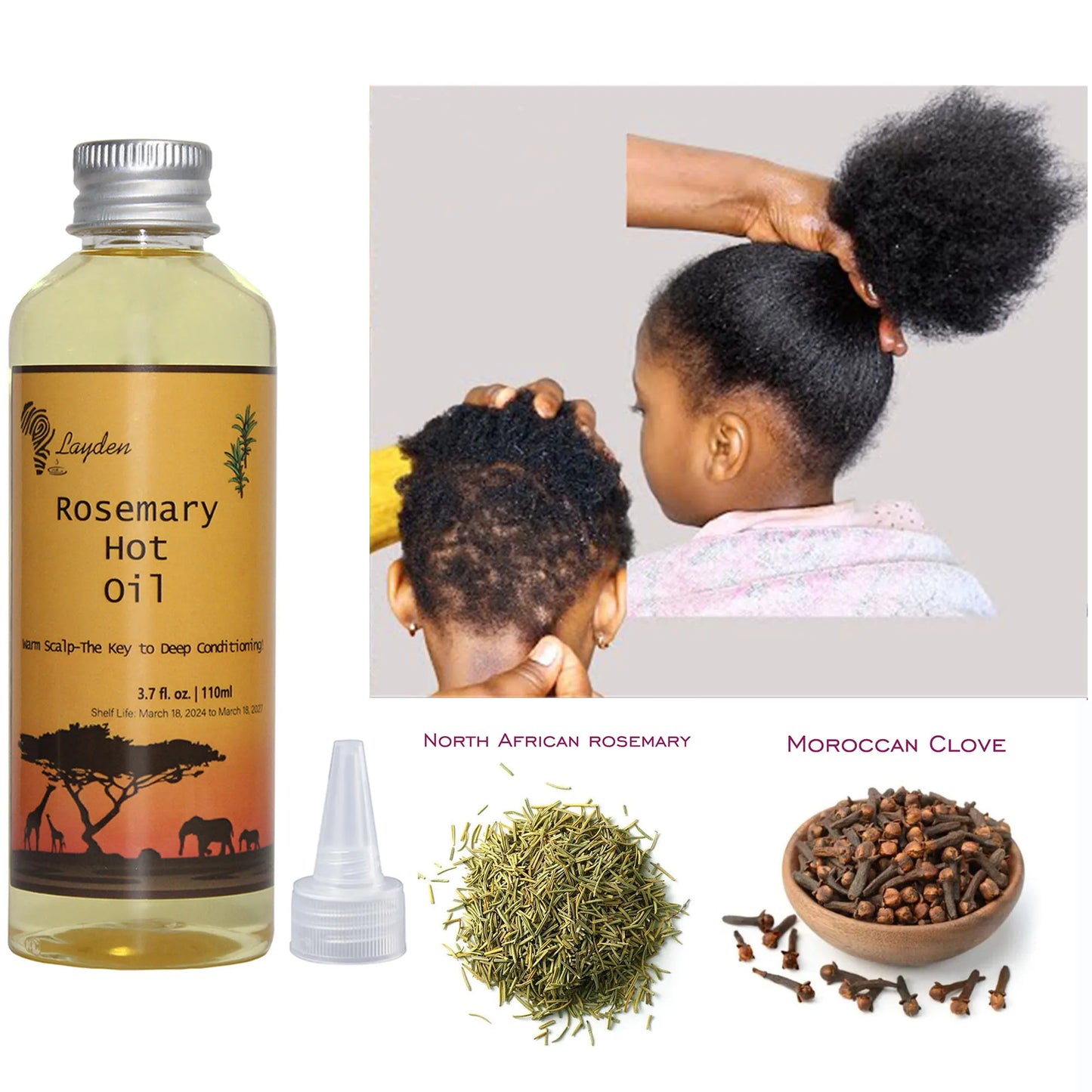 One Touch to Gorgeous Huile Chaude Romarin Africain et Clous de Girofle 110 ml Accélère le cuir chevelu pour apporter plus de nutriments aux follicules pileux