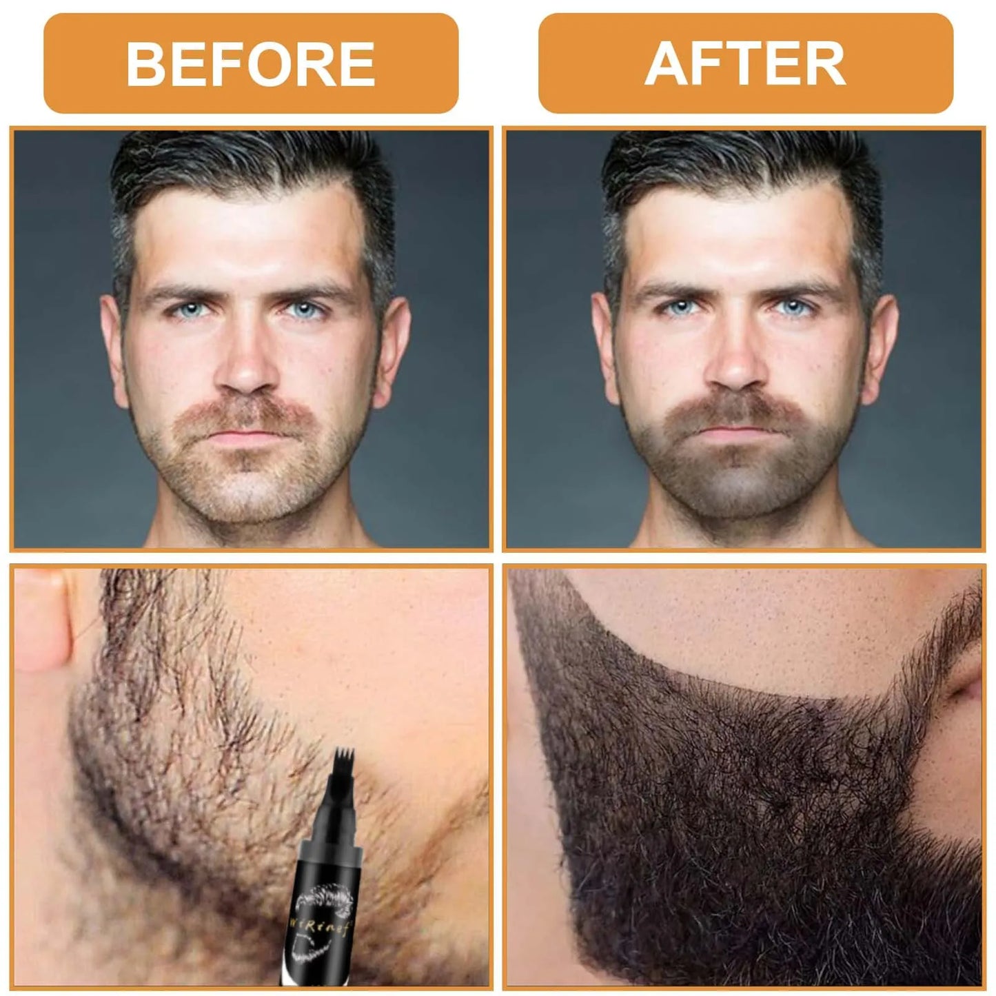 Kit de coiffure à barbe multi-usages comprenant un crayon noir, un pinceau et un outil pour couvrir les zones de poils du visage.