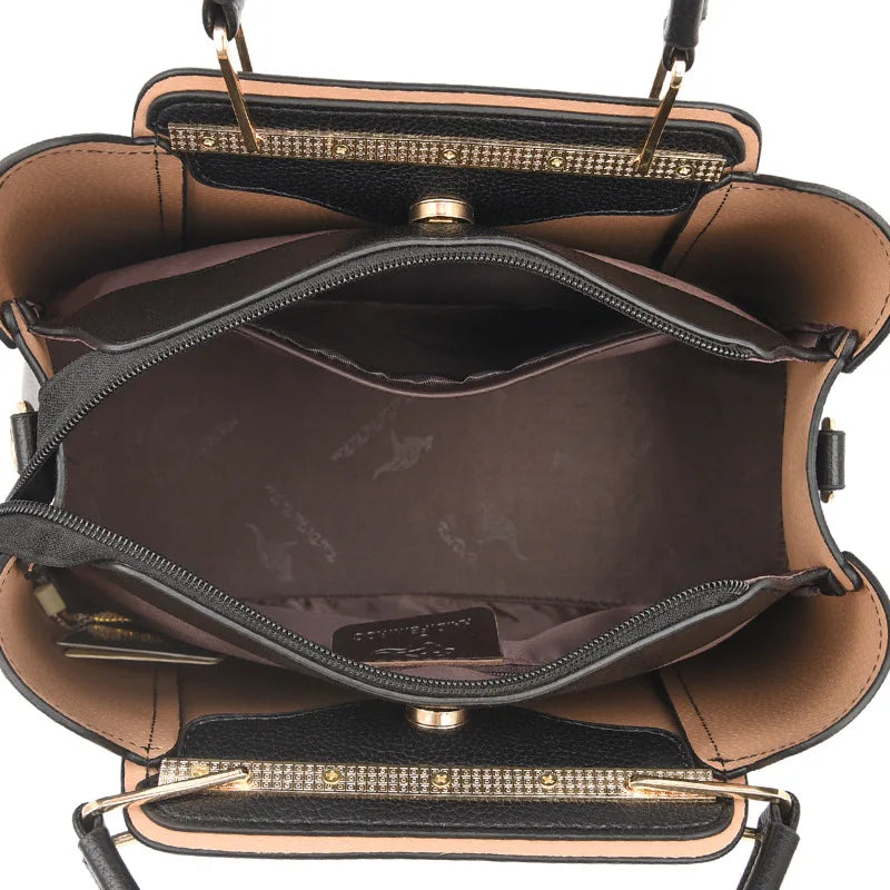 Sac bandoulière de luxe pour femme, 3 compartiments, grande capacité, en cuir, style cabas/sac messager.