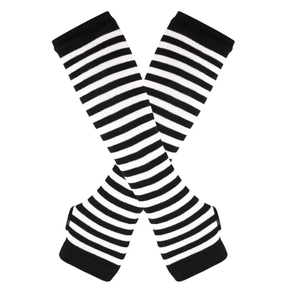Gants chauds rayés en maille pour femmes et filles, mitaines sans doigts couvrant les coudes, couvrant les bras et les coudes.