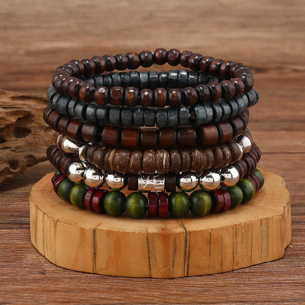 Lot de 10 bracelets bohèmes vintage pour homme - Accessoire de mode élégant avec motif de feuilles, bijou tendance et durable à offrir
