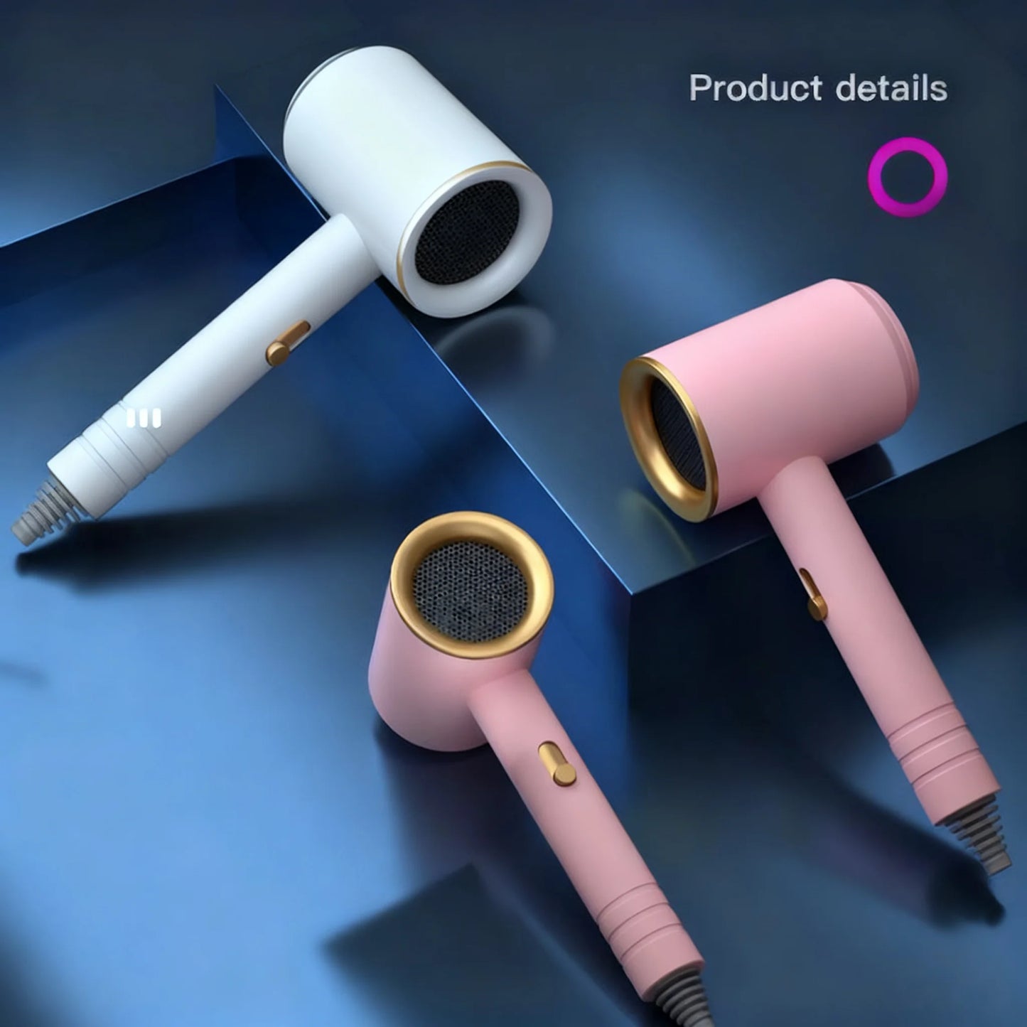 Sèche-cheveux haute puissance pour usage domestique avec air froid et chaud, lumière bleue ionique négative, idéal pour les résidences étudiantes. N'abîme pas les cheveux.
