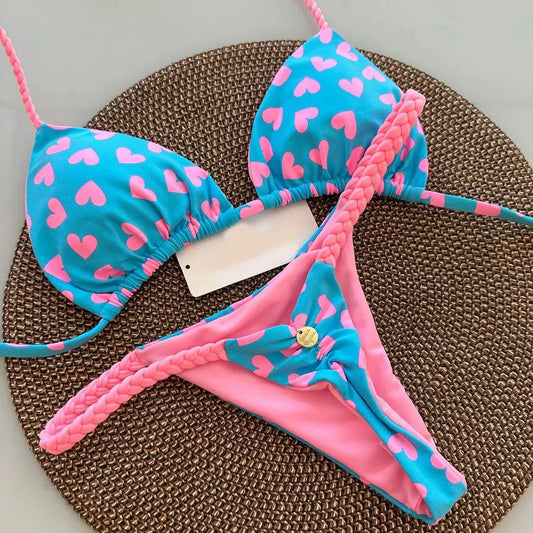 Nouveau bikini imprimé fendu pour femme, maillot de bain string tendance pour les vacances à la plage