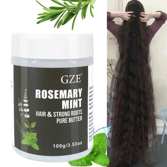 Beurre capillaire GZE Romarin Menthe et Racines Fortifiantes - Soin naturel pour la croissance et la réparation des cheveux abîmés, pour des cheveux plus forts et plus sains