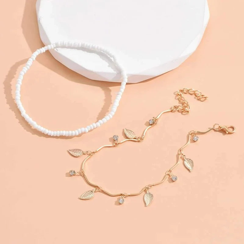 Bracelet de cheville bohème, chaîne de pied, bracelet d'été, pompon, étoile, pendentif en cristal, breloque, sandales, pieds nus, plage, bijou de mariée J022