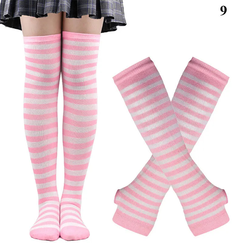 Chaussettes hautes rayées noires et blanches, chaussettes montantes sexy et fines en coton, chaussettes de cosplay