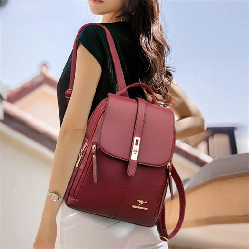 Sacs à dos de luxe en cuir pour femmes et filles, sac à dos décontracté noir vintage, sac d'école pour filles, sac à dos Mochila
