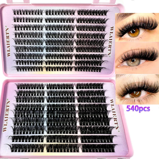 Faux cils en vison 540Cluster C Courbés 9-16mm Extension de cils naturels mixtes 3D Bande russe Outil de maquillage personnel