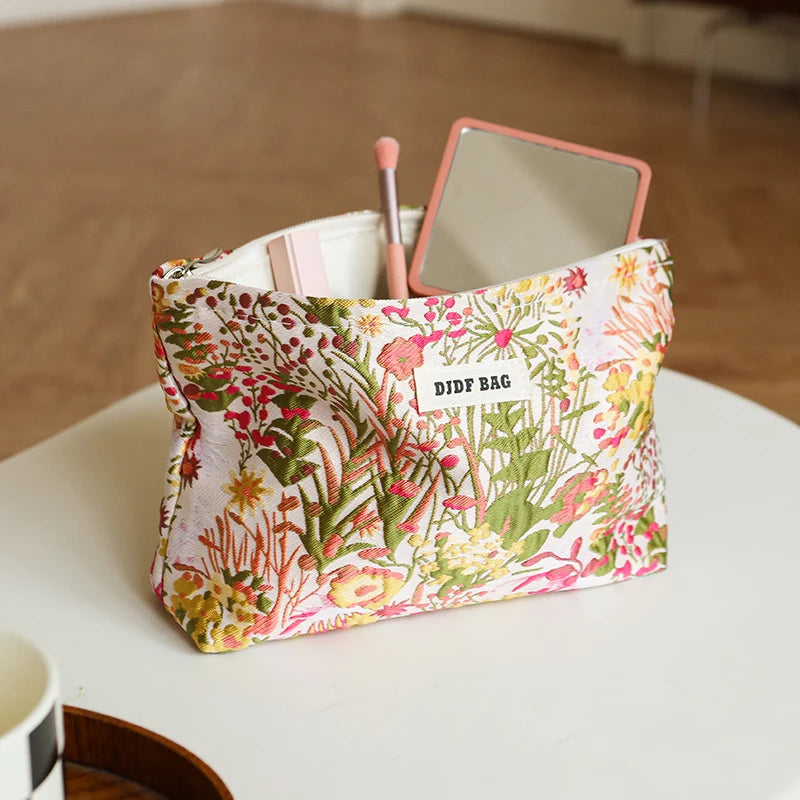 Trousse de toilette DJDF pour femme, motif algues vertes, grande capacité, idéale pour les soins de la peau et les voyages.