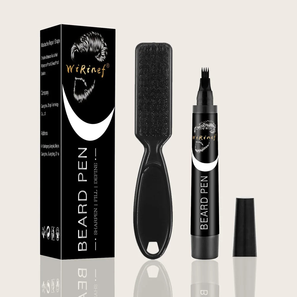Kit de coiffure à barbe multi-usages comprenant un crayon noir, un pinceau et un outil pour couvrir les zones de poils du visage.