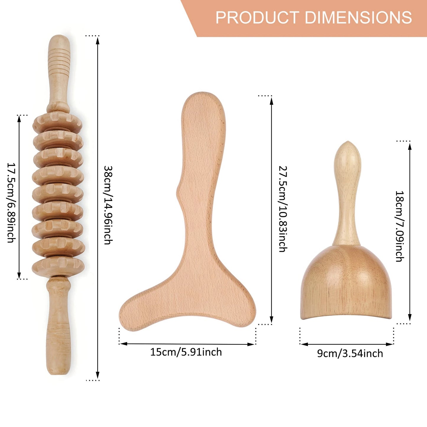 1 ou 3 rouleaux de massage en bois pour drainage lymphatique, outils de massage Gua Sha en bois pour le remodelage corporel