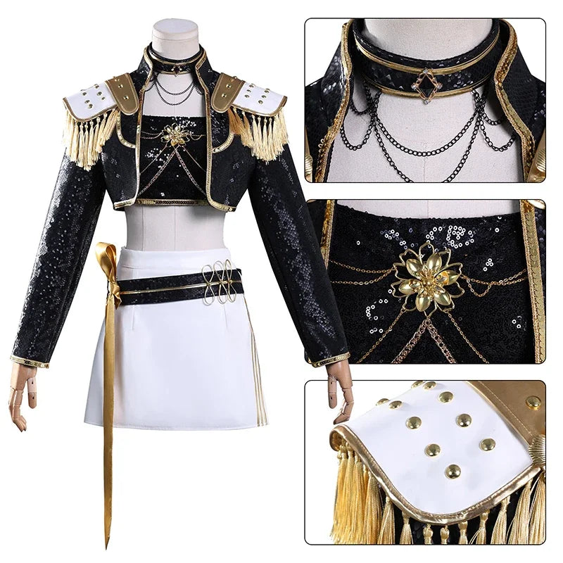 Costume de cosplay K-Pop Rumi Zoey Mira noir et doré, perruque, tenue pour fille, déguisement pour Halloween ou jeu de rôle
