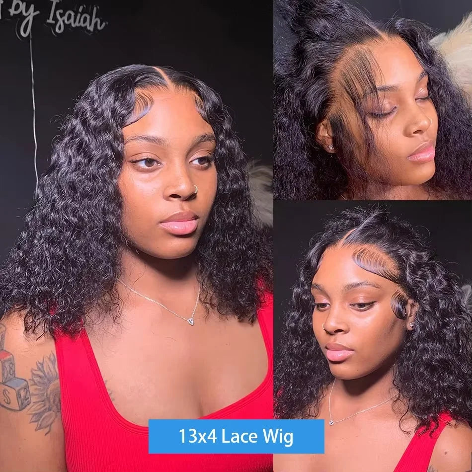 Perruque bob bouclée densité 200% en cheveux humains, perruque bob ondulée profonde, perruque lace front 13×4, perruques en cheveux humains bouclés profonds, perruque lace front pour femmes