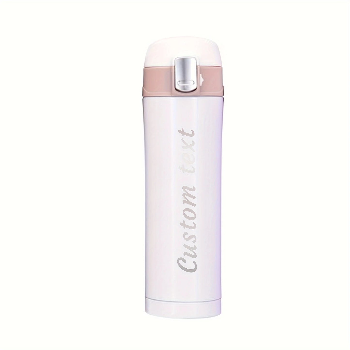 Bouteille isotherme minimaliste personnalisée avec nom gravé au laser - 500 ml, bouchon à verrouillage et couvercle à clapet, en acier inoxydable.