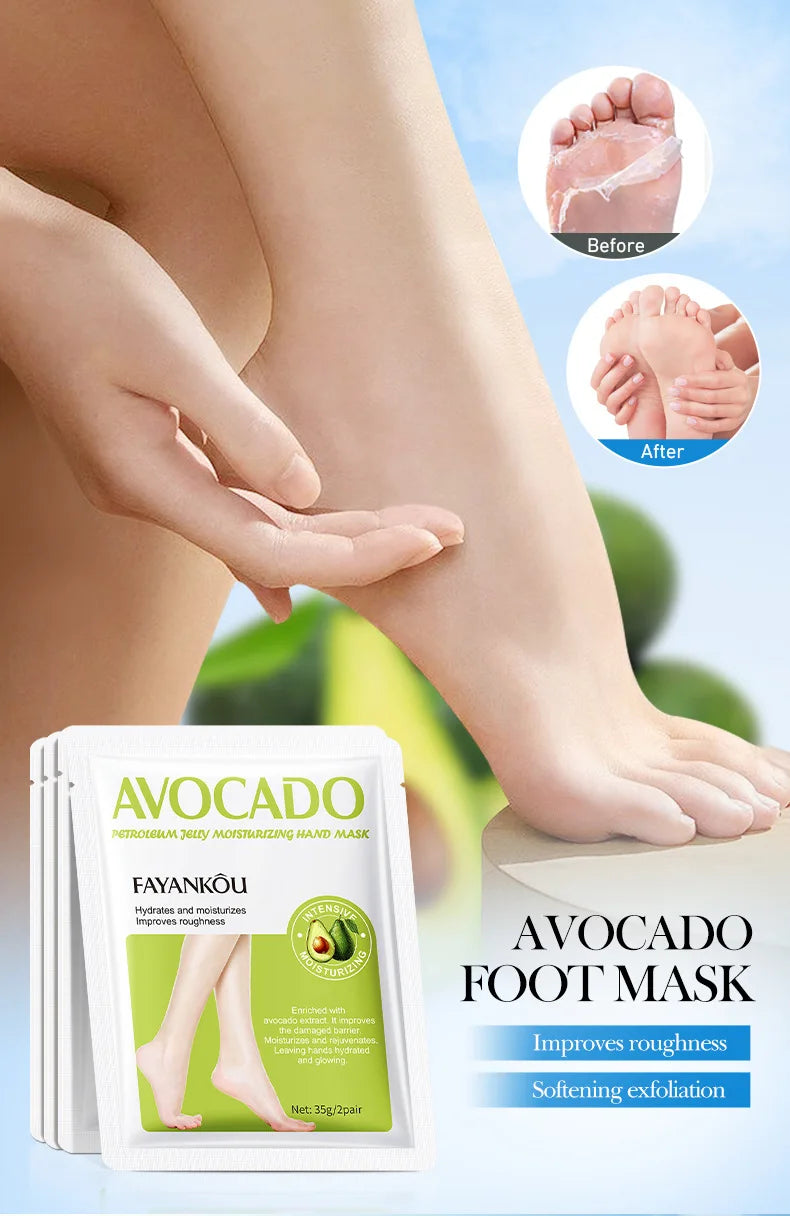 Lot de 5 masques exfoliants à l'avocat pour les pieds - Soin des pieds - Élimine les peaux mortes - Hydrate et exfolie en douceur