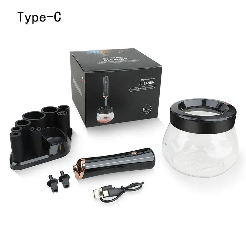 Machine de nettoyage et de séchage des pinceaux de maquillage, rotateur automatique électrique pour cosmétiques, avec 8 tailles de colliers en caoutchouc, pour un nettoyage optimal.