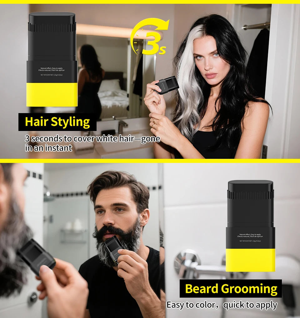 Bâtonnets de coloration capillaire jetables avec peigne pour couvrir rapidement les cheveux gris et blancs. Stylo colorant lavable pour la ligne des cheveux.