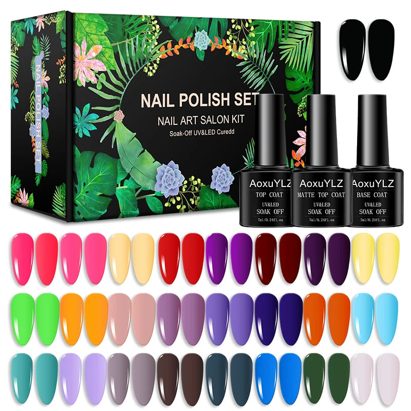 Ensemble de 28 vernis à ongles gel en flacon de verre, vernis gel UV semi-permanent rouge et rose, vernis gel multicolores