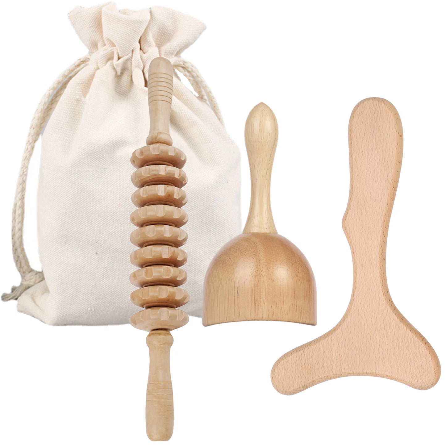 1 ou 3 rouleaux de massage en bois pour drainage lymphatique, outils de massage Gua Sha en bois pour le remodelage corporel