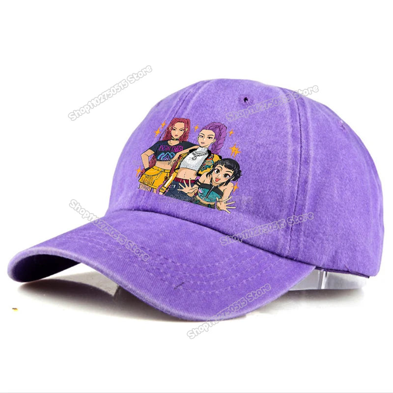 Casquettes de baseball rétro délavées KPop Demon Hunters pour femmes et filles, style snapback, idéales pour les voyages et les activités de plein air, avec visière et style hip-hop.