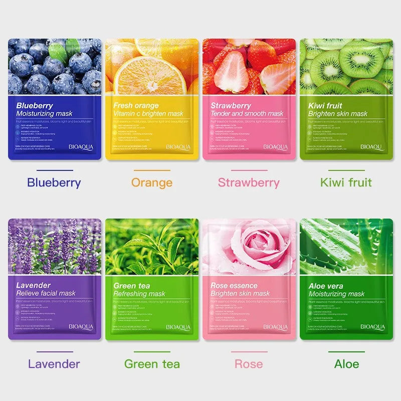 Lot de 8 masques faciaux naturels aux plantes, pour le soin du visage : hydratants, raffermissants et nourrissants.