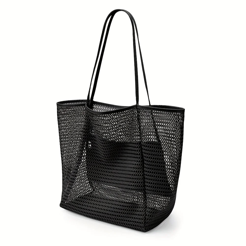 Sac cabas de plage grande capacité pour femme - Sac bandoulière en polyester tissé résistant avec ouverture sur le dessus, idéal pour les voyages et le shopping.